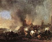 Philips Wouwerman Cavalry Battle in front of a Burning Mill by Philip Wouwerman USA oil painting artist